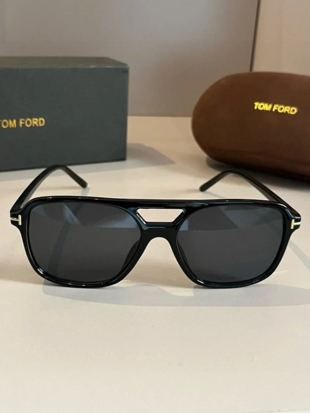 TOM FORD Black-Frame Gold Y Sunglasses